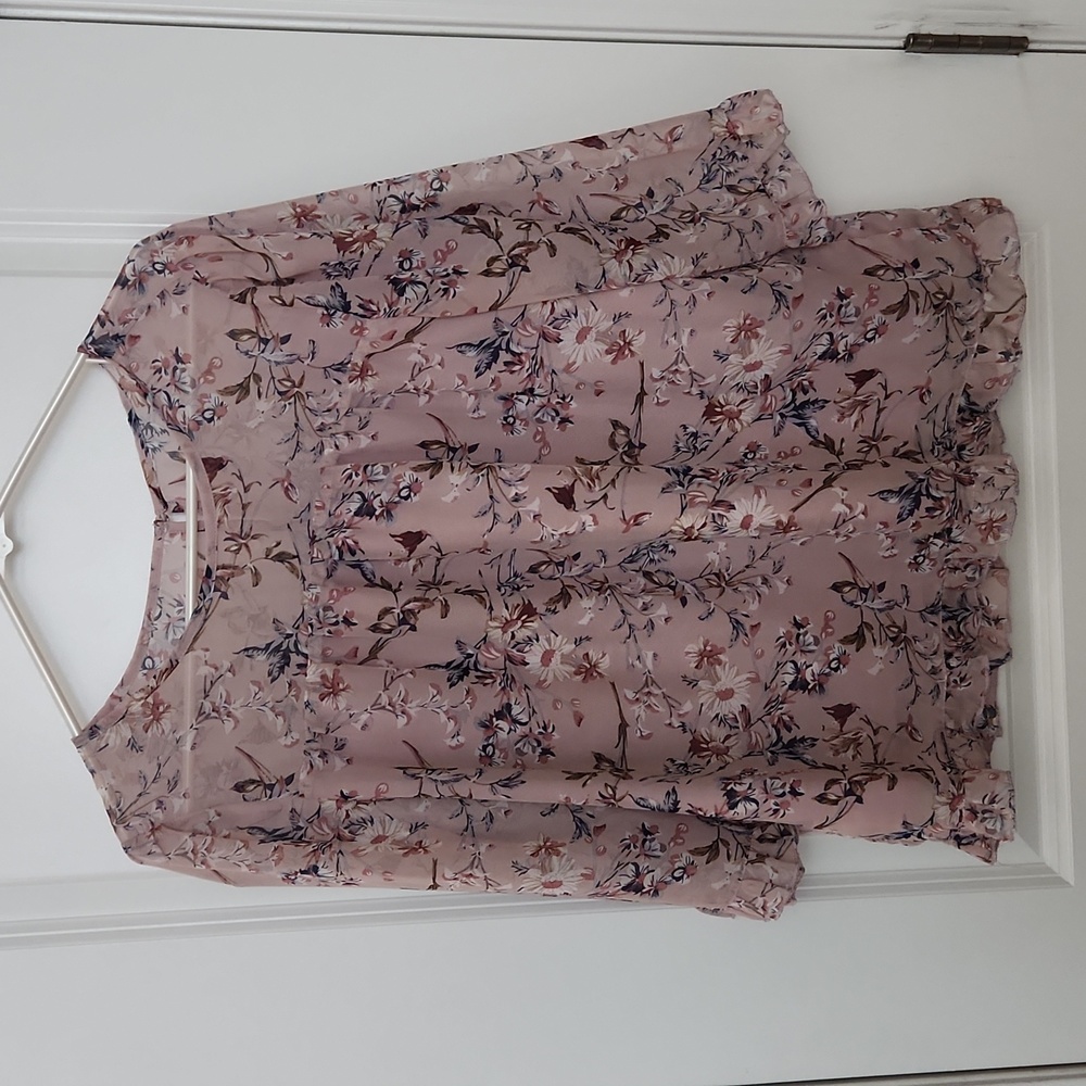 Allegra K Pink Multi-Colored Flowy Floral Blouse